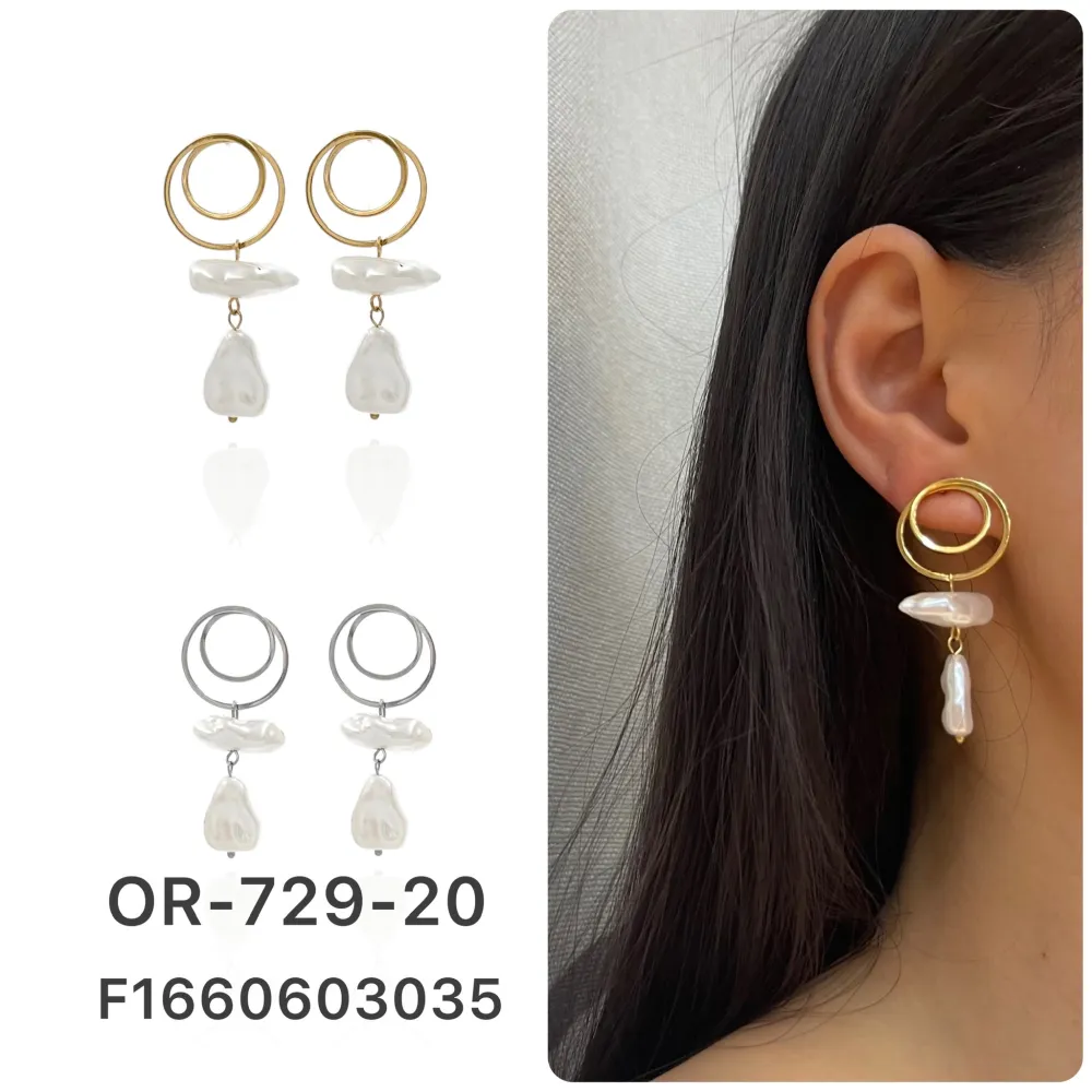 Doppio Cerchio con Perla-Orecchini in Acciaio - OAP-729-20