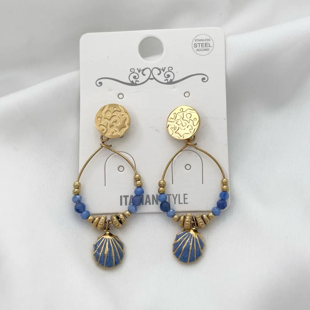 Goccia con Conchiglia-Orecchini in Acciaio - OAP-732-29