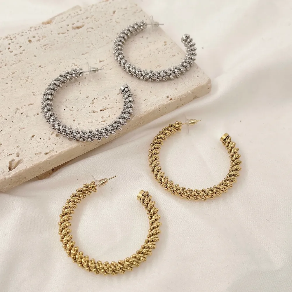 Cerchio Torchon 50mm-Orecchini in Acciaio - OAP-732-84 50mm