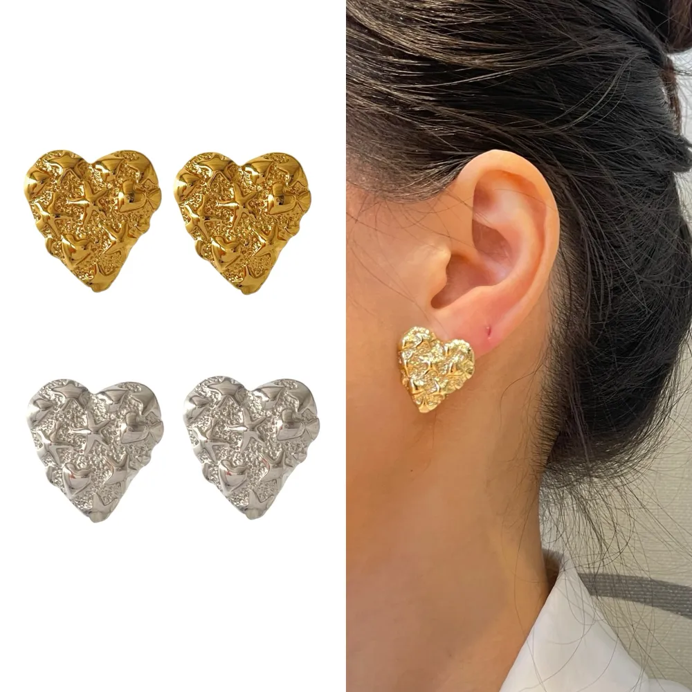 Cuore Lavorato -Orecchini in Acciaio - OR-754-10