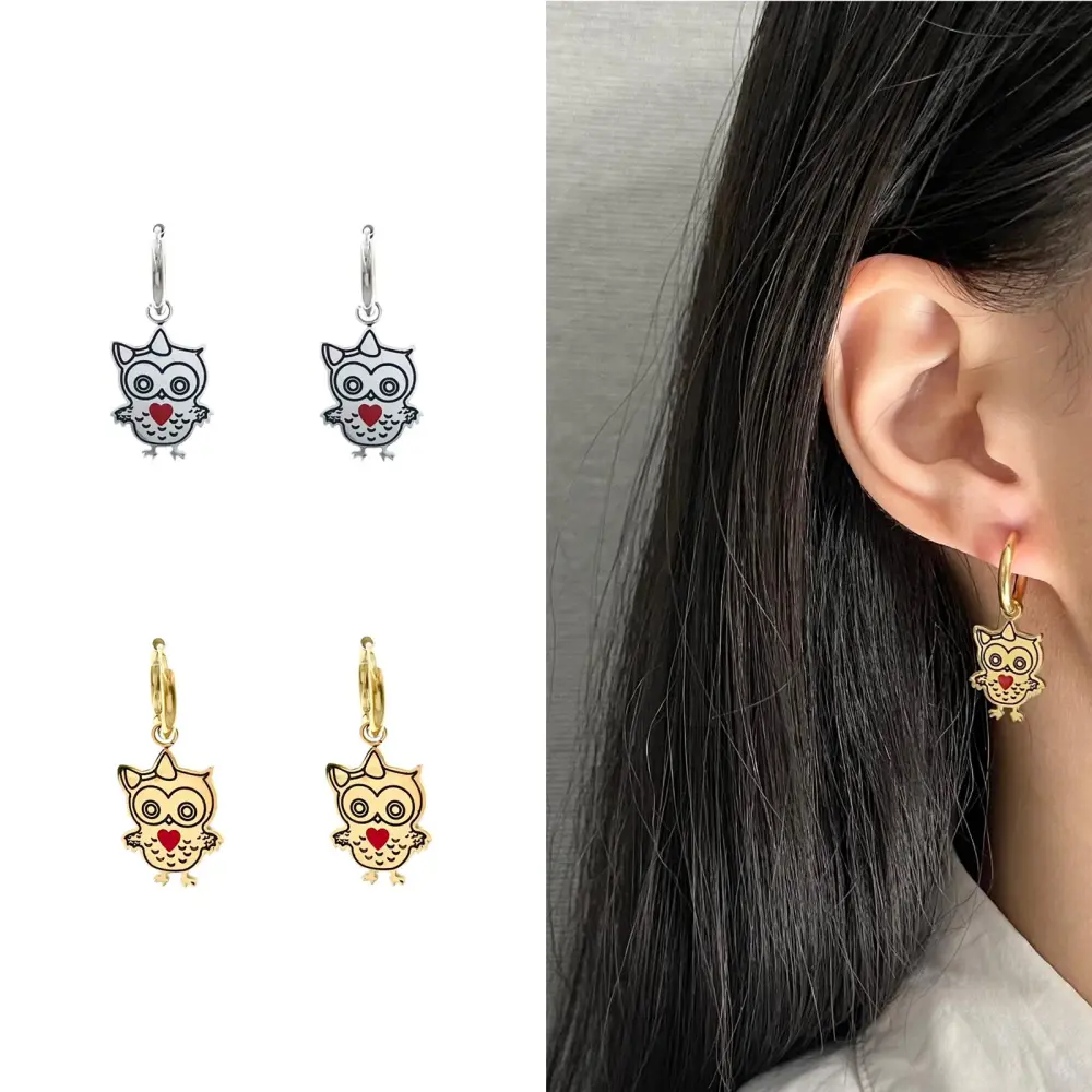 Gufo Grande Smaltato-Orecchini in Acciaio - OAP413-759