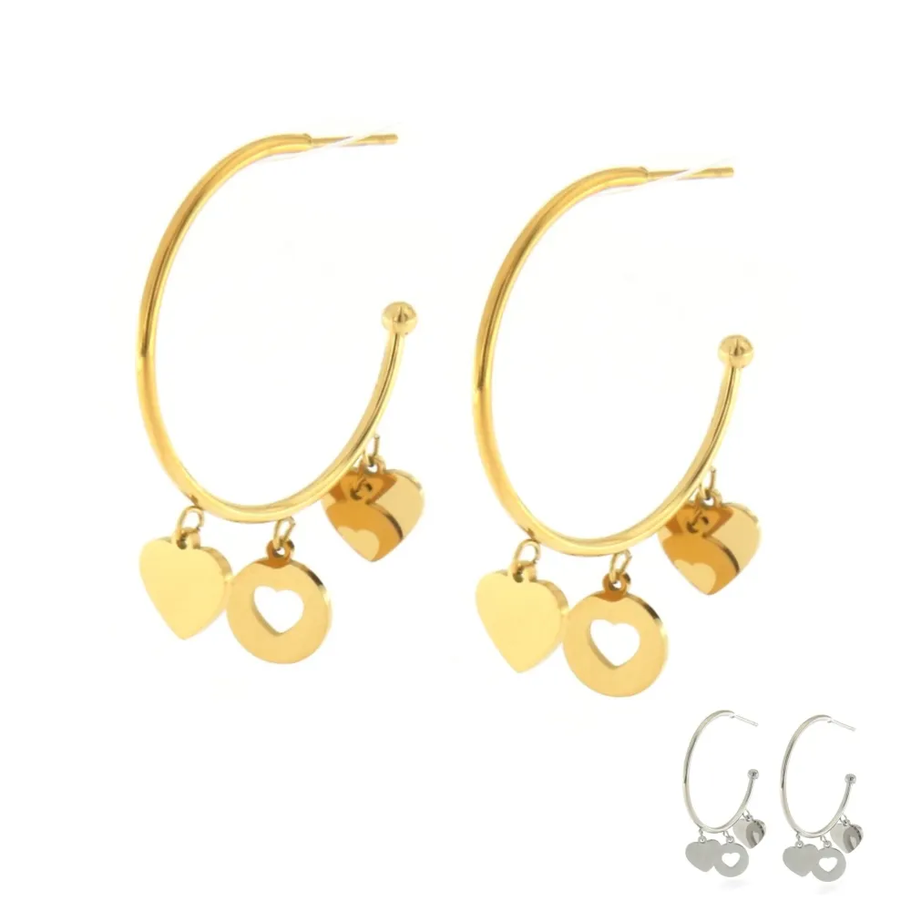 OAP6817-Cuore- Orecchini a Cerchio con Pendenti in Acciaio - OAP6817-Cuore- Orecchini a Cerchio con Pendenti in Acciaio