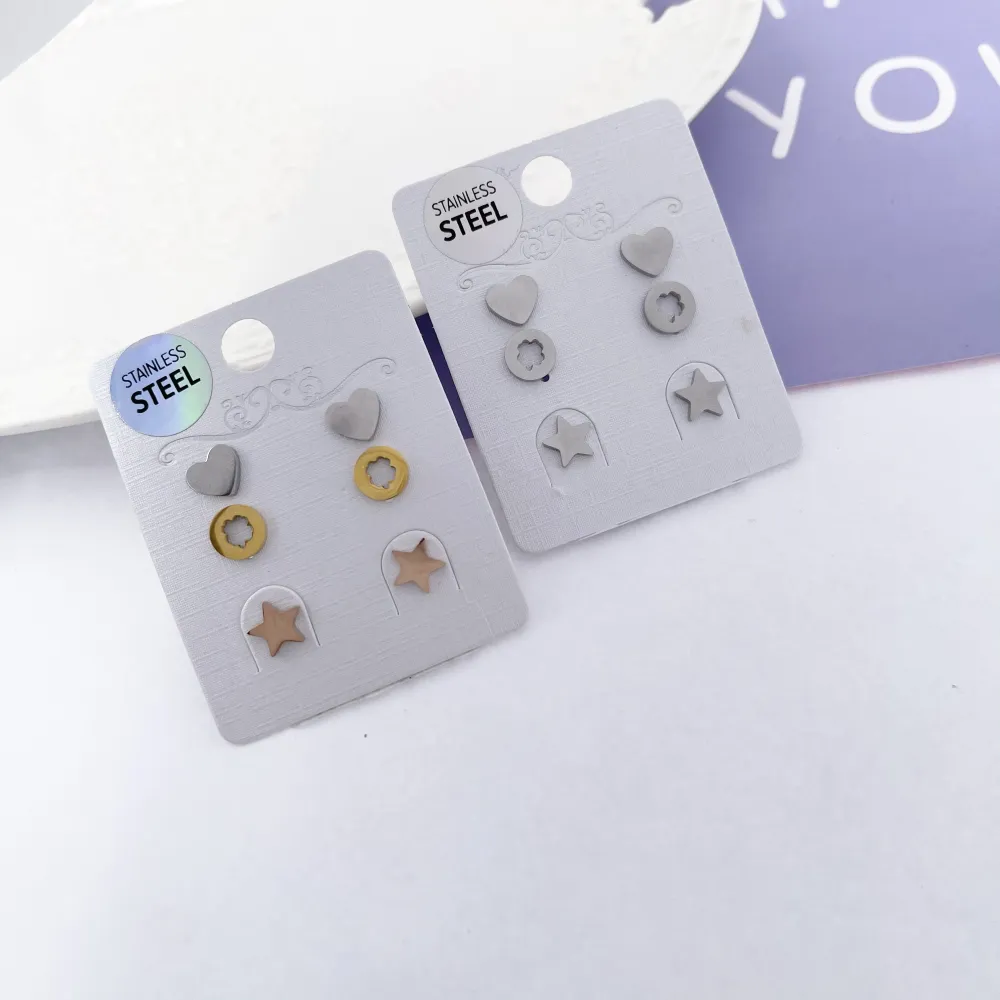 OAP7326-Cuore Stella Quadrifoglio-Orecchini Tris in Acciaio - OAP7326-Cuore-Orecchini Tris in Acciaio