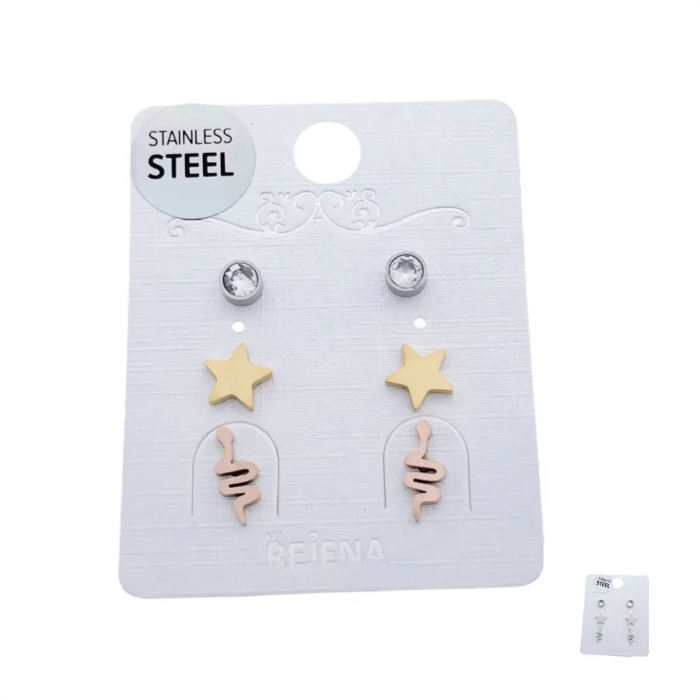 OAP7329-Serpente Stella P.luce-Orecchini Tris a Lobo in Acciaio - OAP7329-Serpente-Orecchini Tris in Acciaio