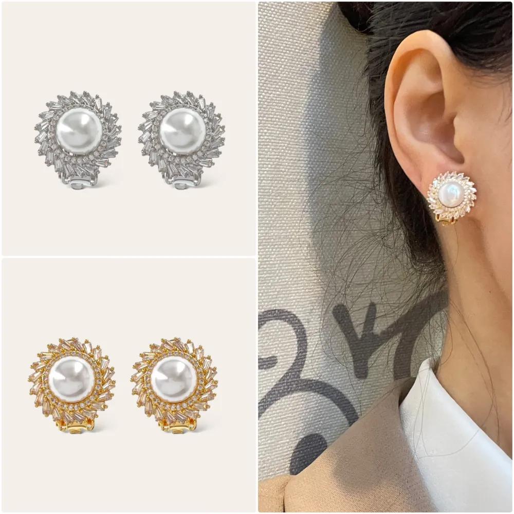 Cerchio con perla-Orecchini a Clip con Zirconia - OMK-493-35