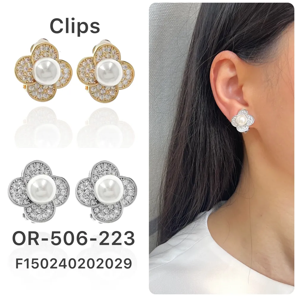 Fiore con Perla-Orecchini a Clips con Zirconia - OMK-506-223-226