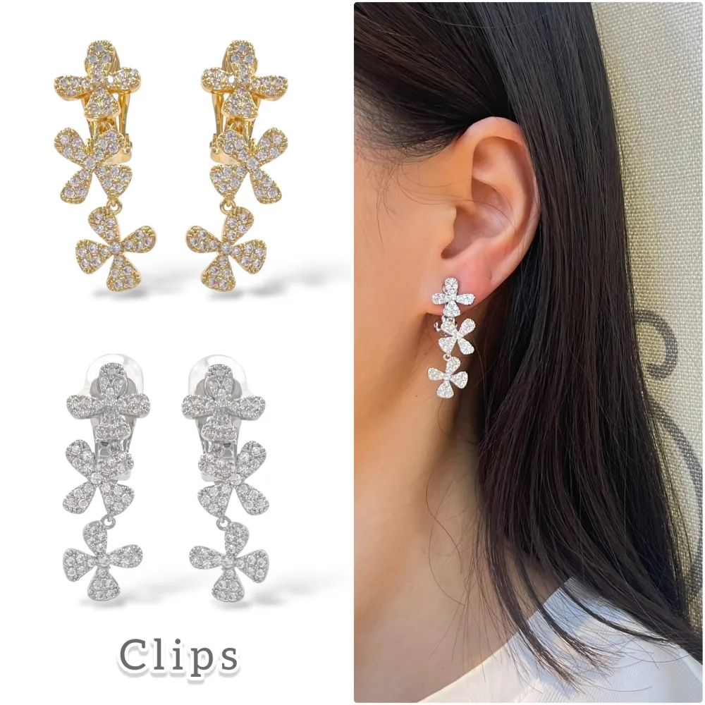 Tre Fiore-Orecchini a Clip in Acciaio - OMK-506-348