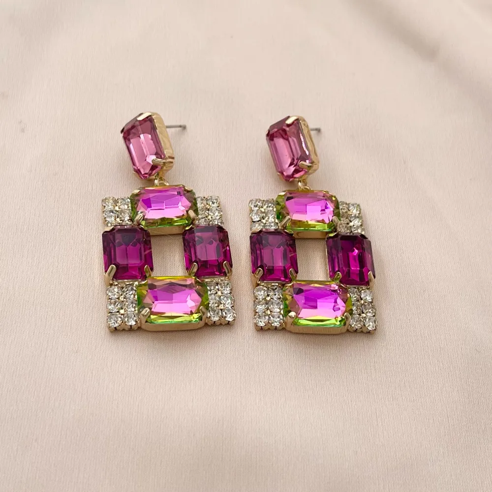 Quadrato-Orecchini Moda Vetro - OMM-381-203