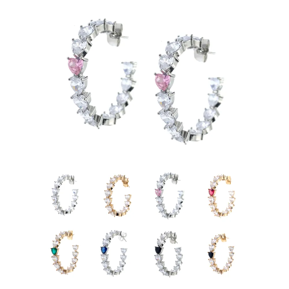 Cuore-Orecchini a Cerchio con Zirconia - OMZ-0890