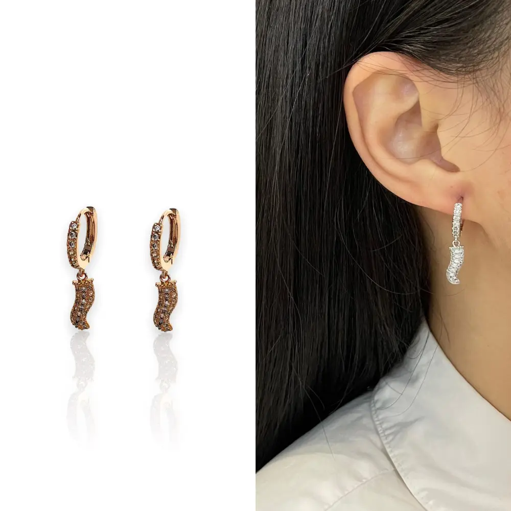 Cerchio con Cornino-Orecchini con Zirconia - OMZ-109-Cornino