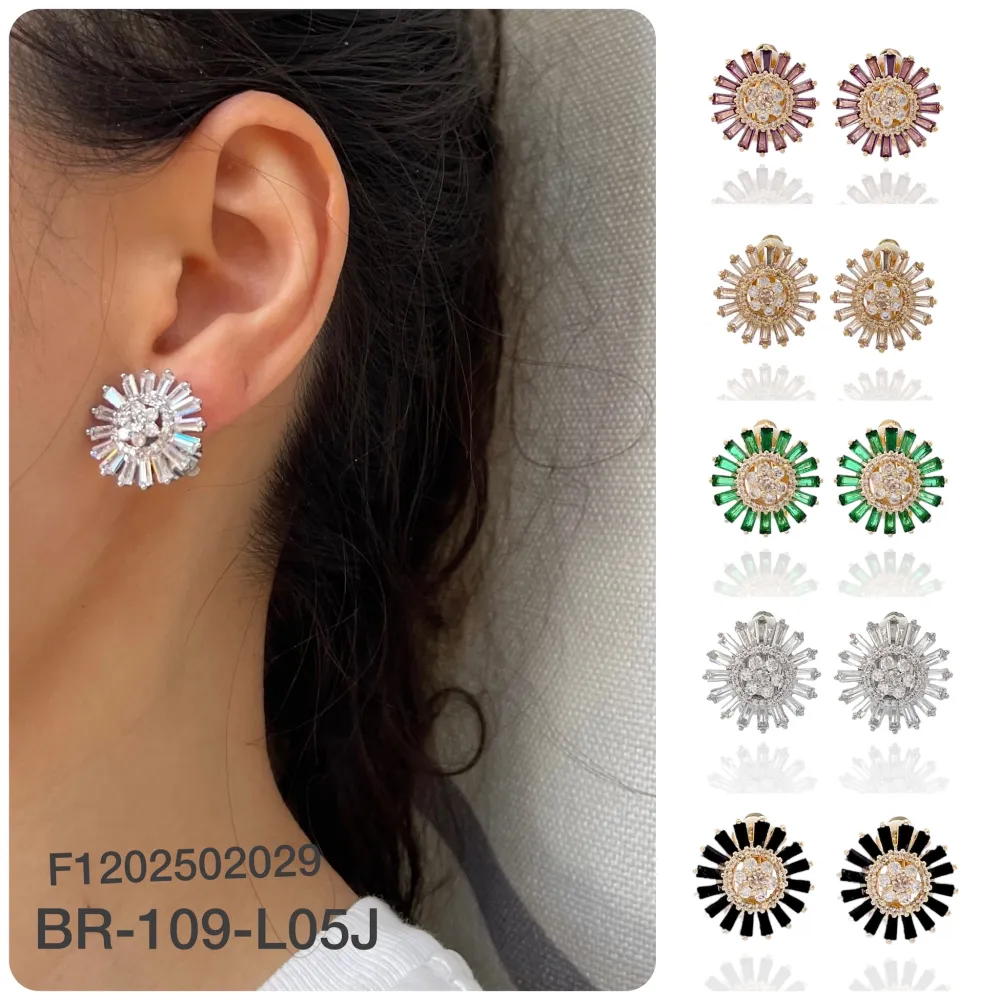 Fiore con Zirconi-Orecchini a Lobo con Zirconia - OMZ-109-L01