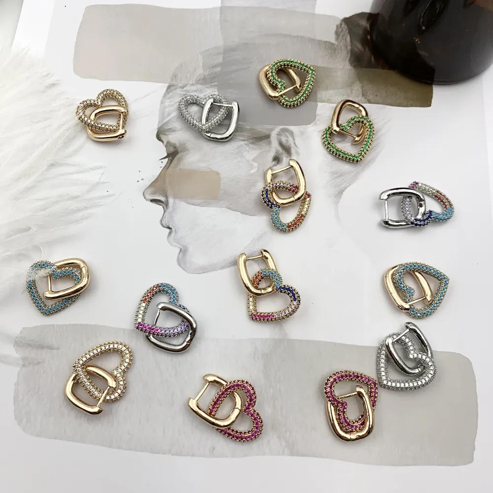 OMZ6464-Cuore Pendente-Orecchini con Zirconia - OMZ6464-Cuore Pendente-Orecchini con Zirconia