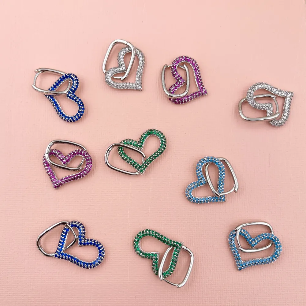 OMZ7385-Cuore Pendente- Orecchini con Zircone - OMZ7385-Cuore Pendente- Orecchini con Zircone