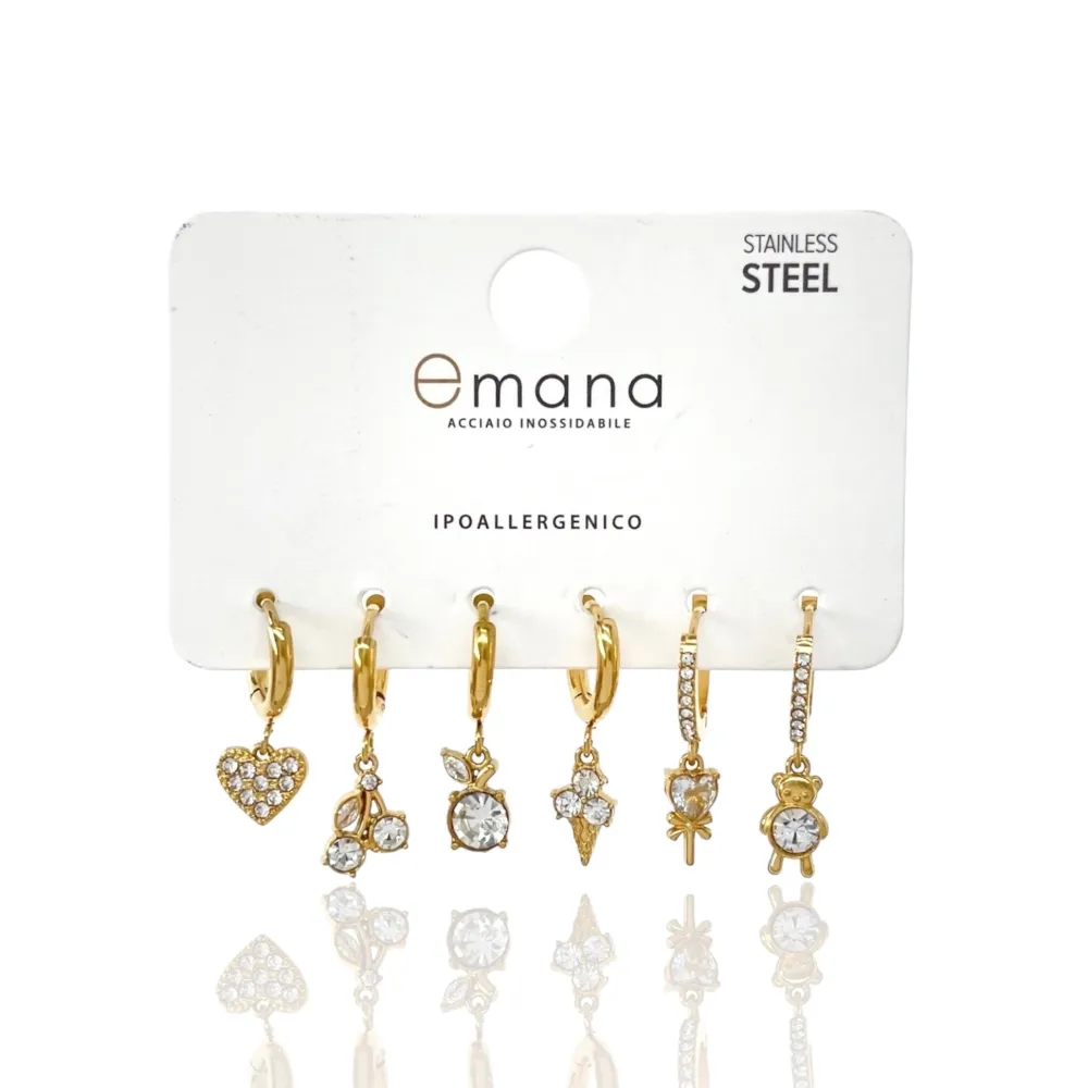 Gelato Ciliegia Orsetto--Set 6pz Orecchini in Acciaio - OPA-103-A3334E