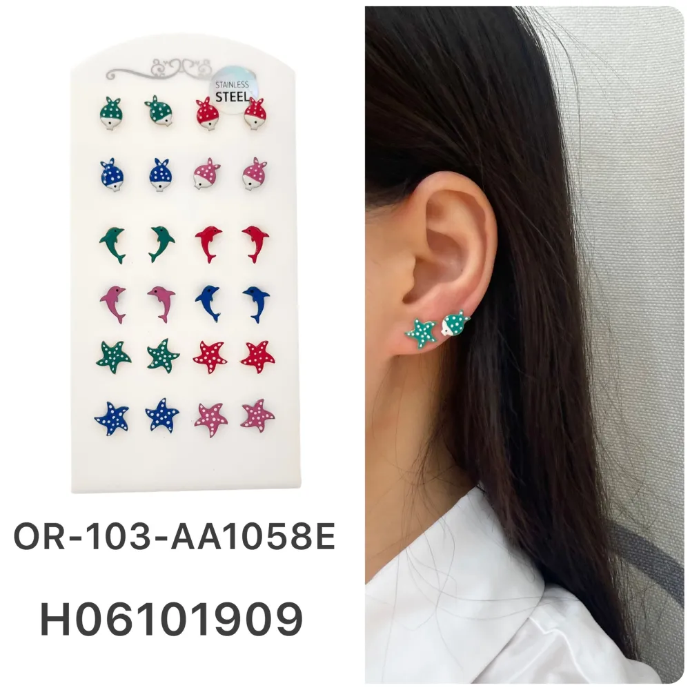 Soggetti Mare Smaltati-Orecchini a Lobo in Acciaio - OPA-103-AA1056E