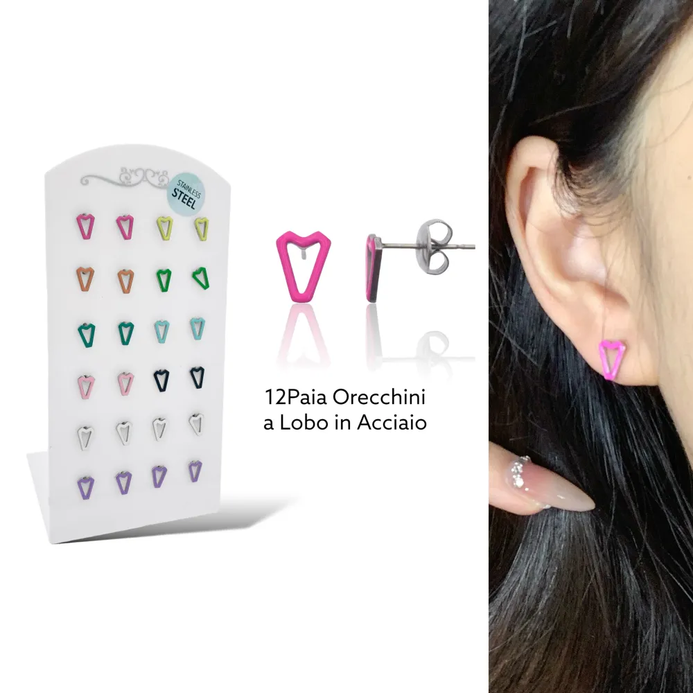 Triangolo  Smaltato-12Paia Orecchini a Lobo in Acciaio - OPA-103-AA1601E