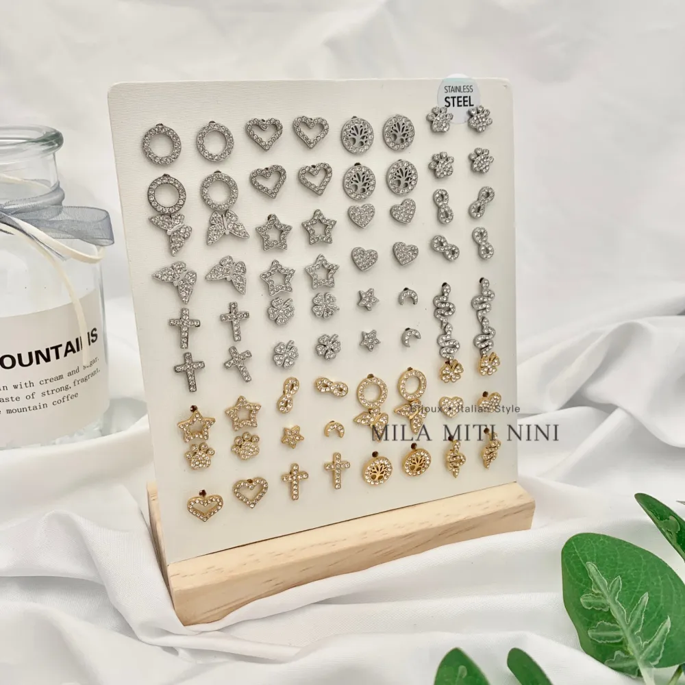 [OPA-103-AA219-230E] Soggetti Mix con Zirconia-36 Paia Orecchini a Lobo in Acciaio - OPA-103-AA219-230E