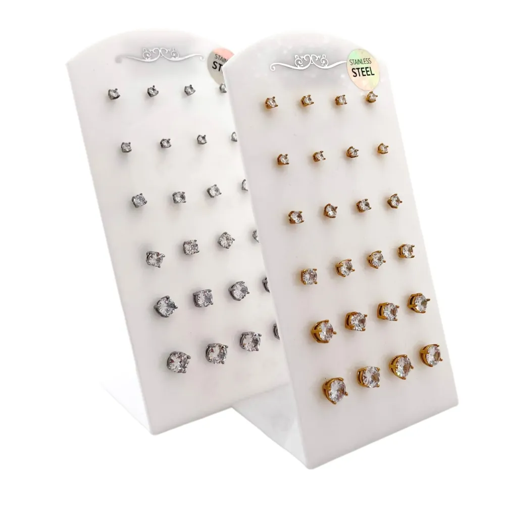 Punto Luce Scalare 4 Griffe -12 Paia Orecchini in Acciaio - OPA-103-AA246E 3-7mm