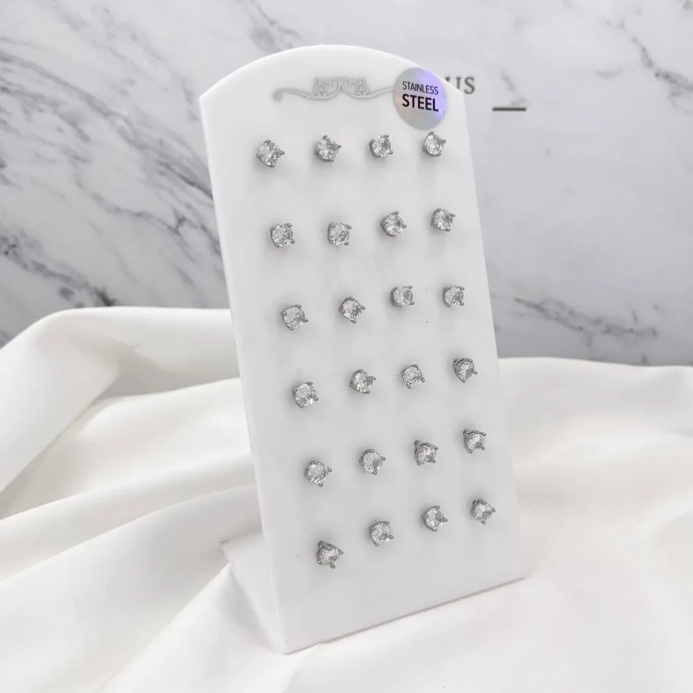 Punto Luce 5mm 4 Griffe -12 Paia Orecchini in Acciaio - OPA-103-AA246E 5mm