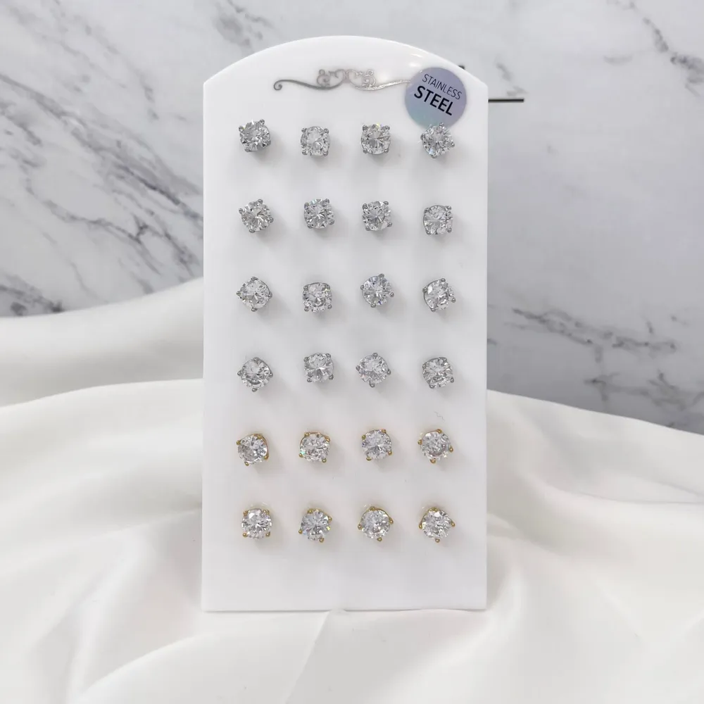 Punto Luce 7mm 4 Griffe -12 Paia Orecchini in Acciaio - OPA-103-AA246E 7mm