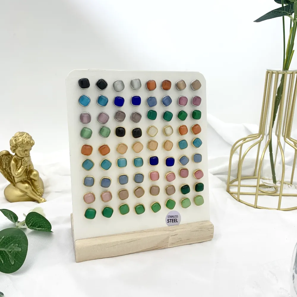 [OPA-103-AA2572E] Pietra Quadrata-36Paia Orecchini a Lobo in Acciaio - OPA-103-AA2572E