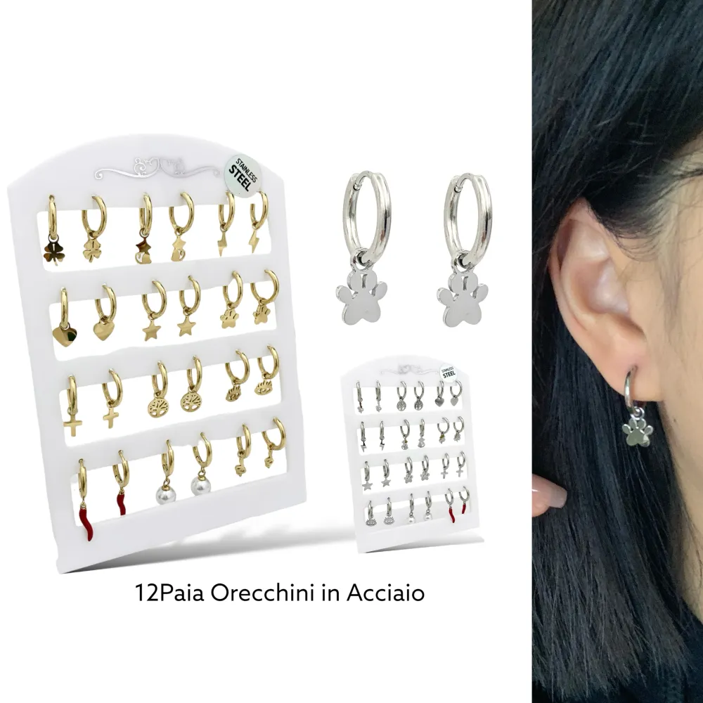 Mix Soggetti Semplici-12Paia Orecchini in Acciaio - OPA-103-AA3082-3093E