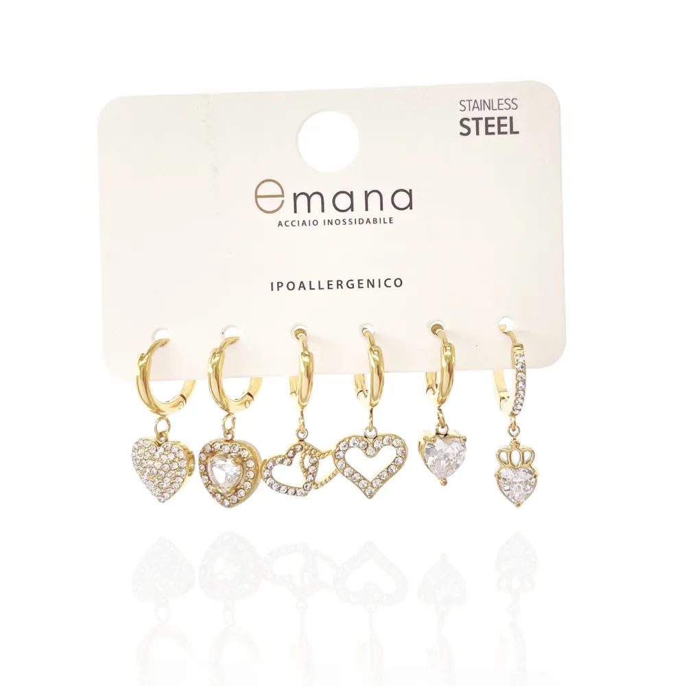Cuore -Set 6pz Orecchini in Acciaio - OPA-103-AA3336E