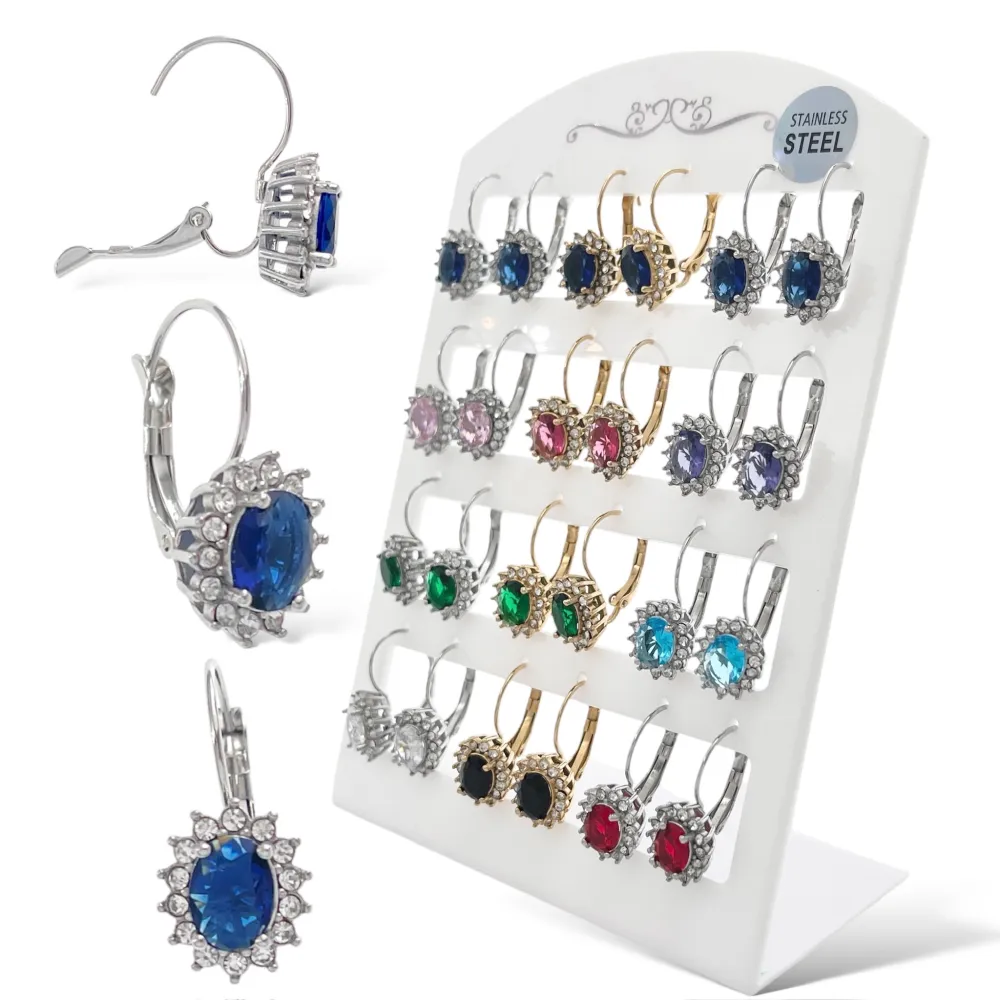 Cerchio Con Pendente Ovale -12Paia Orecchini in Acciaio - OPA-103-AA4034E