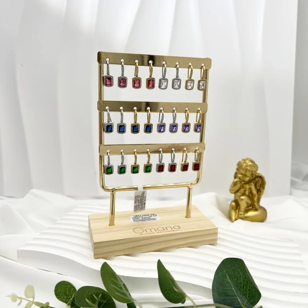 [OPA-103-AA4706E] Punto Luce Rettangolare-12Paia Orecchini in Acciaio con Espositore - OPA-103-AA4706E