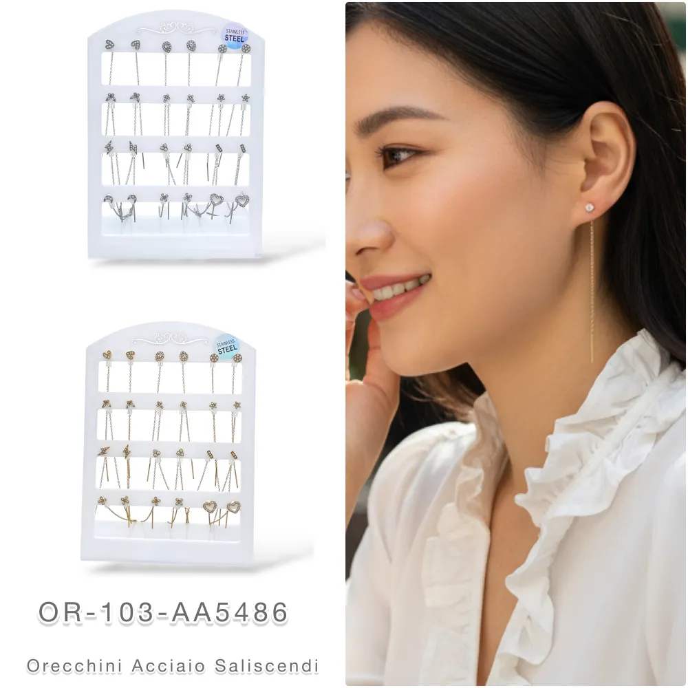 Mix Soggetti con Strass Saliscendi-12Paia Orecchini in Acciaio - OPA-103-AA5486-5497E