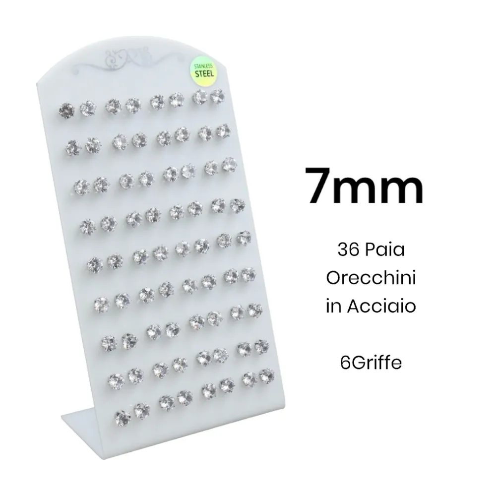 Punto Luce 7mm 6Griffe-36Paia Orecchini in Acciaio - OPA-107-116 7mm