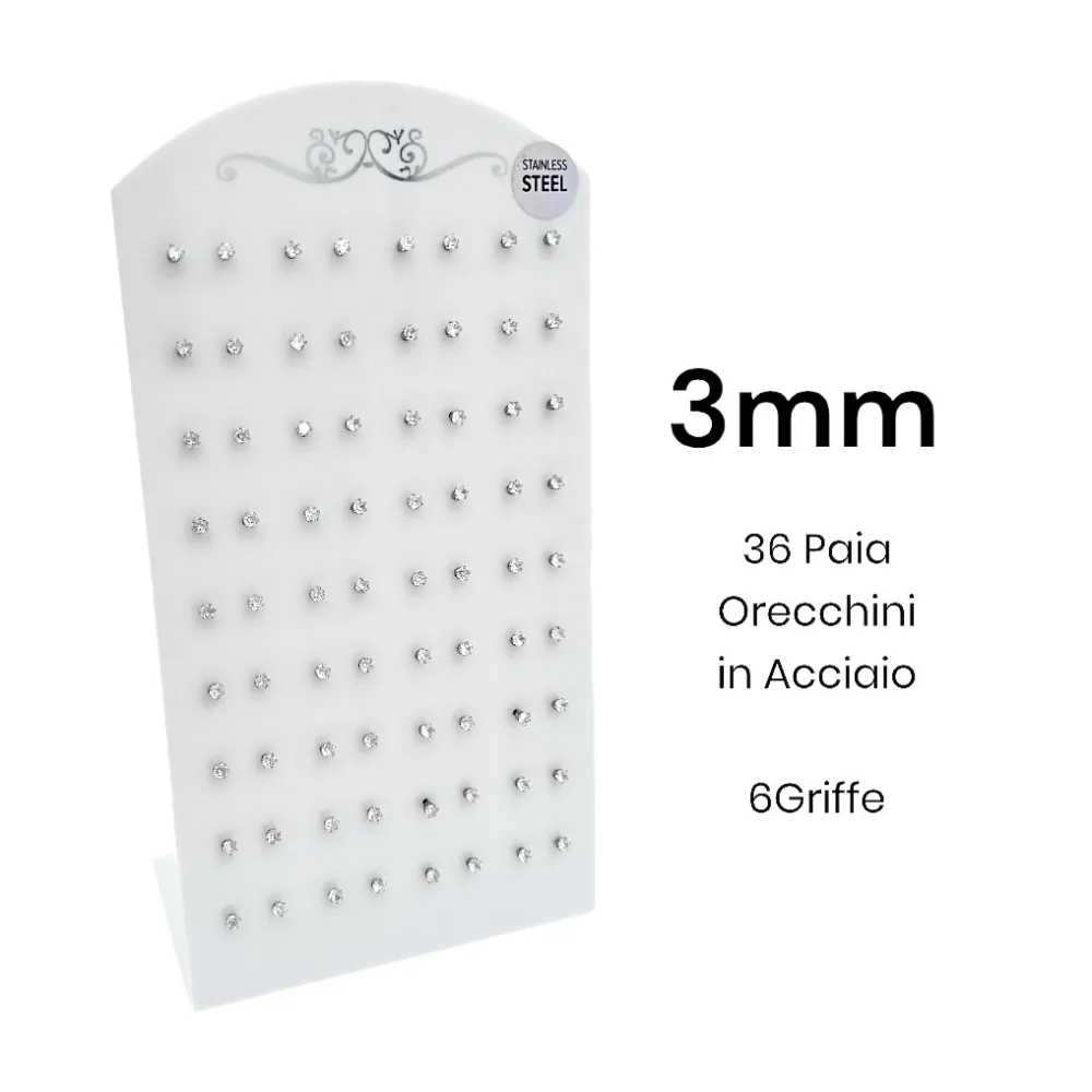 Punto Luce 3mm 6Griffe-36Paia Orecchini in Acciaio - OPA-107-87 3mm