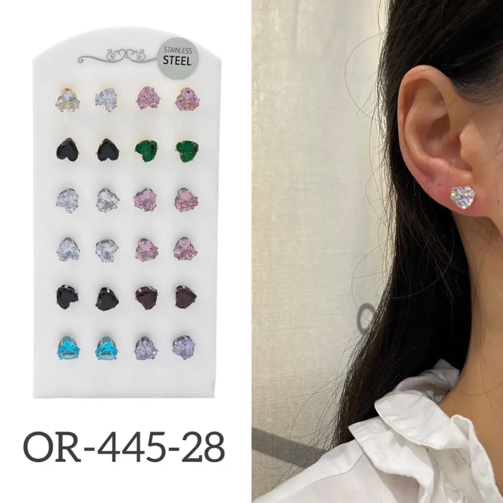 Cuore Grande con  Zirconia-12 Paia Orecchini in Acciaio - OPA-445-28