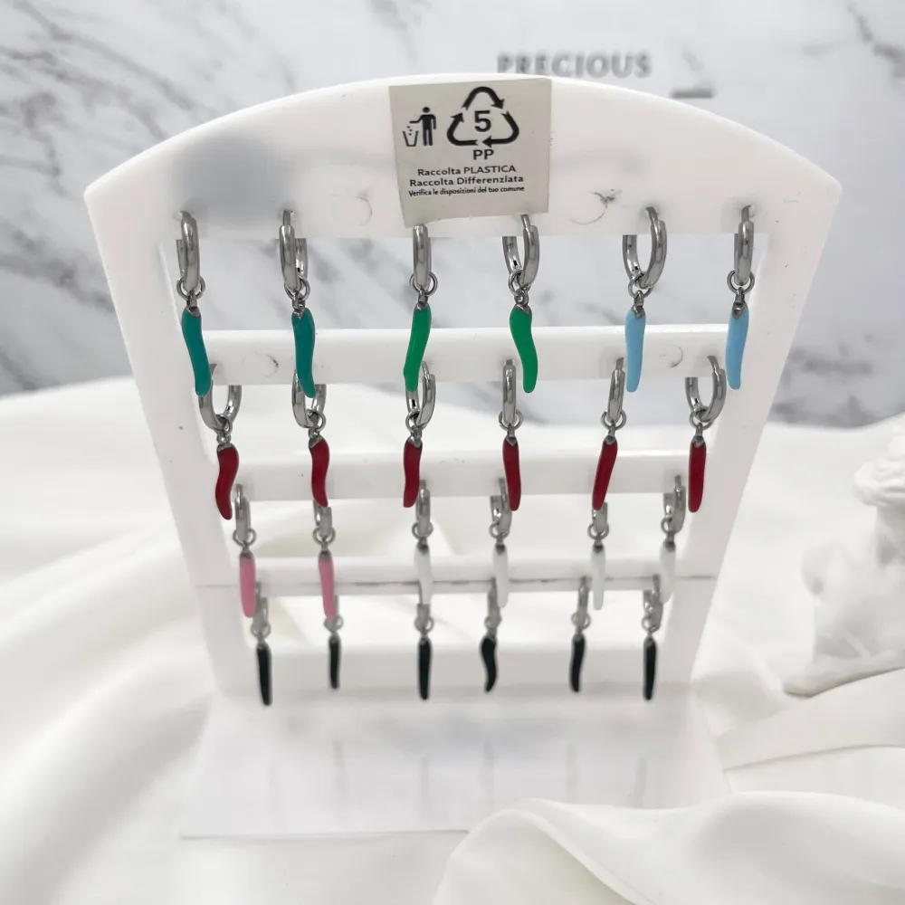 Cerchio con Cornino Colorato-12 Paia Orecchini in Acciaio - OPA-450-291