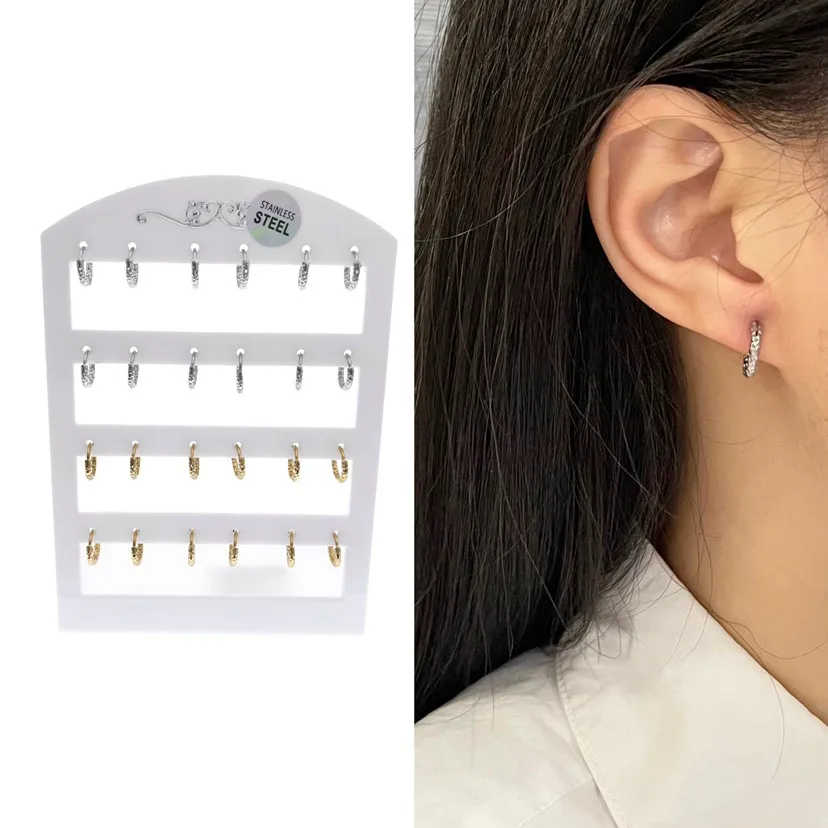 Cerchio Lavorato-24Pz Orecchini in Acciaio - OPA-450-299