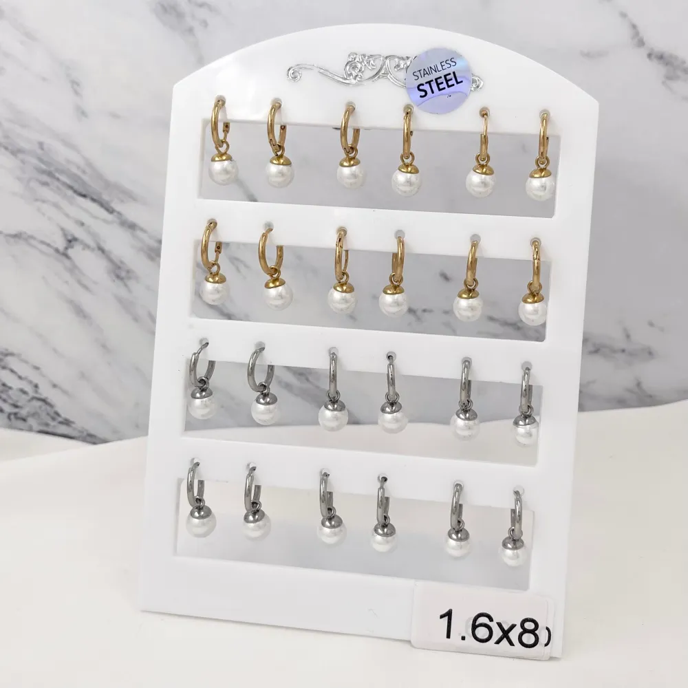 Cerchio 1.60x8mm con Perla-Orecchini in Acciaio - OPA-450-375 1.6x8mm