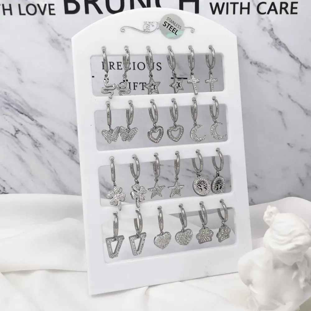 Cerchio con Pendenti Mix-12 Paia Orecchini in Acciaio - OPA-450-578