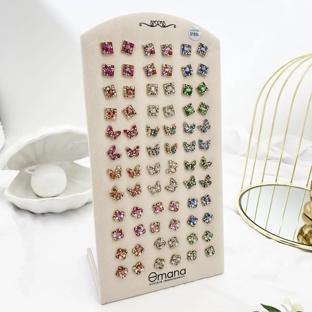 [OPA-732-204] Quadrato Farfalla Quadrifoglio-36 Paia Orecchini a Lobo in Acciaio - OPA-732-204