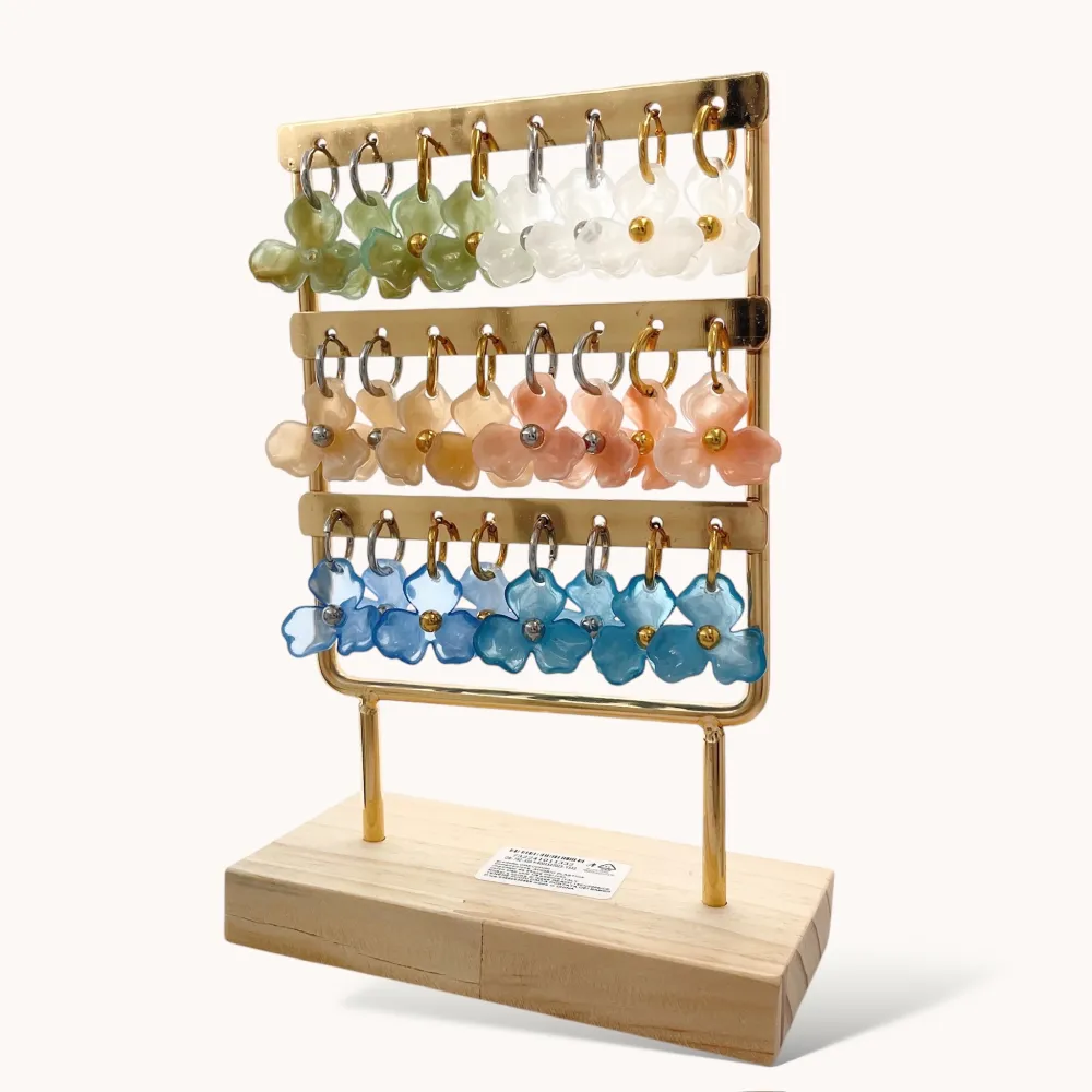 Cerchio con Fiore-12Paia Orecchini in Acciaio Incluso Espositore - OPA-732-332