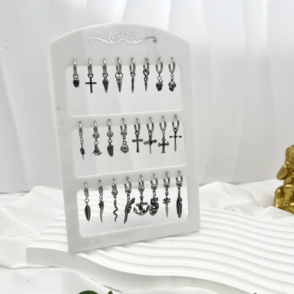 Cerchio con ciondolo-12Paia Orecchini in Acciaio - OPA-751-02