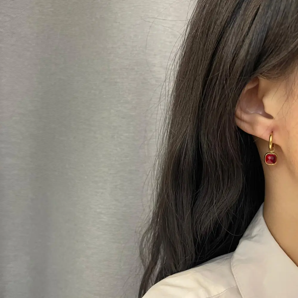 Cerchio con Piedtra Quadrata-12Paia Orecchini in Acciaio - OPA103-AA70E