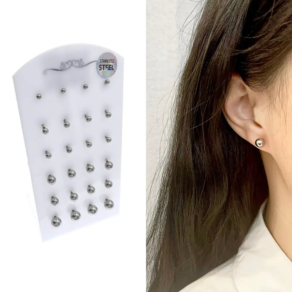 Pallina Scalare Argento-12Paia Orecchini in Acciaio - OPA208-125A