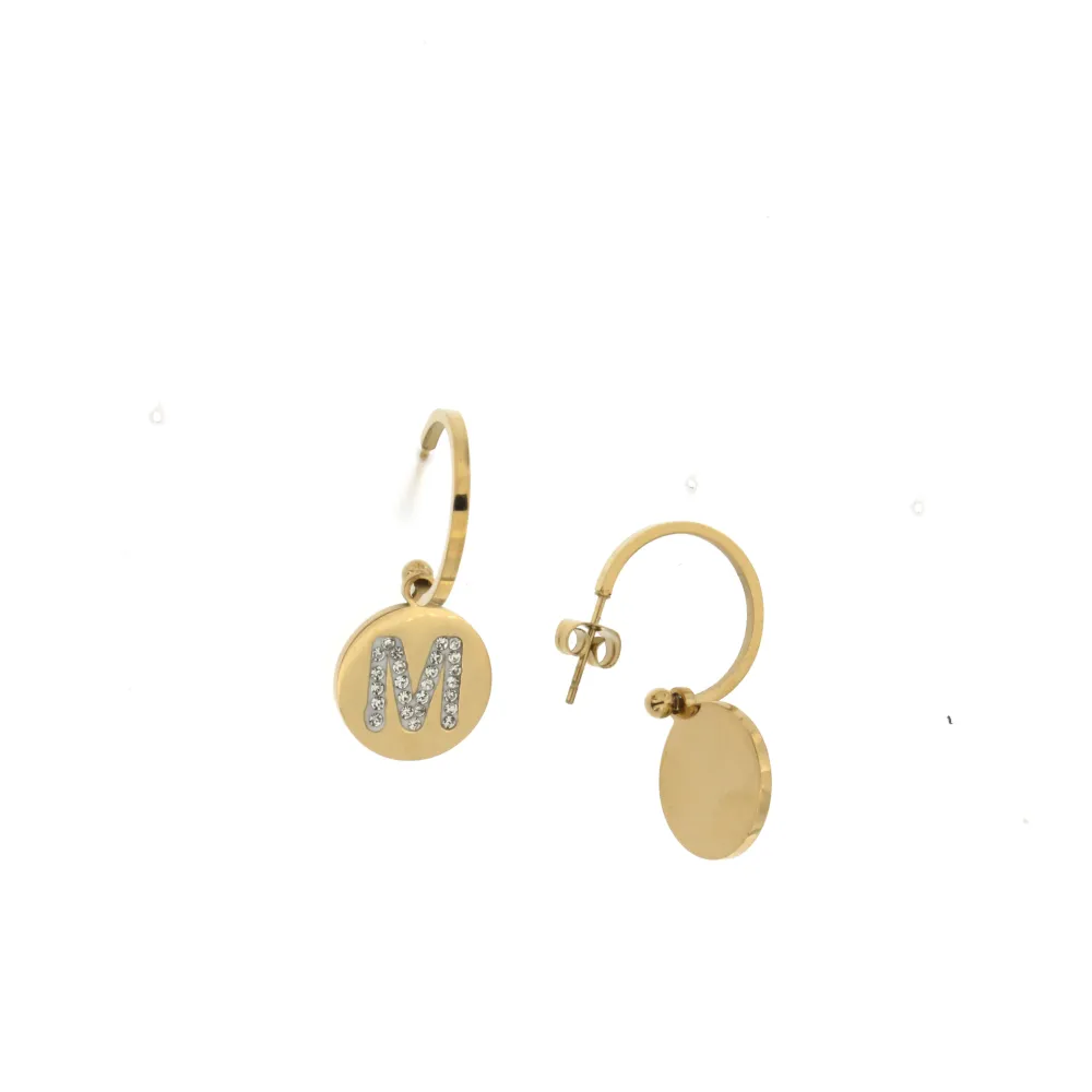 OPA-Iniziale Strass Tondo 5014- 12 Paia Orecchini in Acciaio - OPA413-0243-Iniziale Strass Tondo - 12 Paia Orecchini in Acciaio