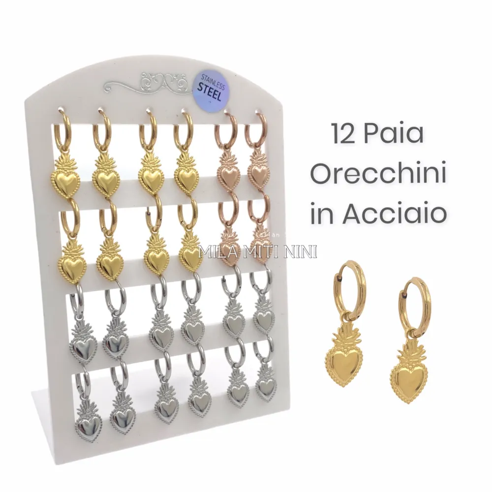 OPA450-334-Cerchi 2x10 Sarcro Cuore-12 Paia Orecchini in Acciai - OPA450-334-Cerchi 2x10 Sarcro Cuore-12 Paia Orecchini in Acciaio