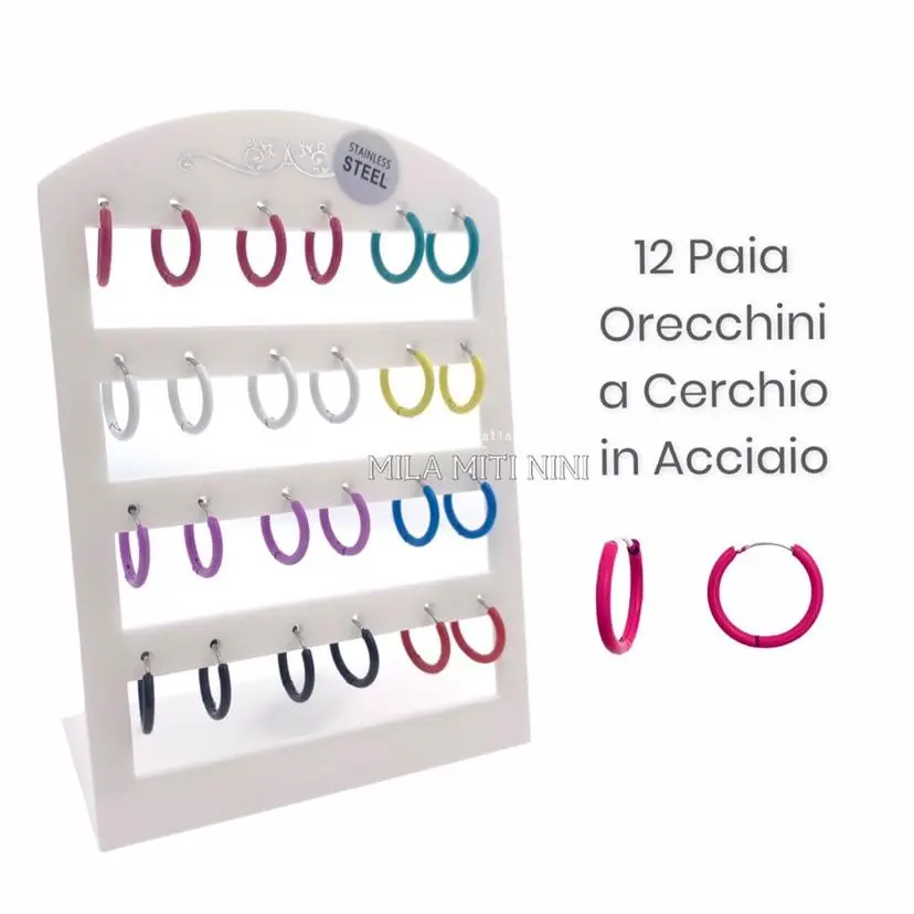 OPA450-364-Cerchi Colorati-12 Paia Orecchini in Acciaio - OPA450-364-Cerchi Colorati-12 Paia Orecchini in Acciaio