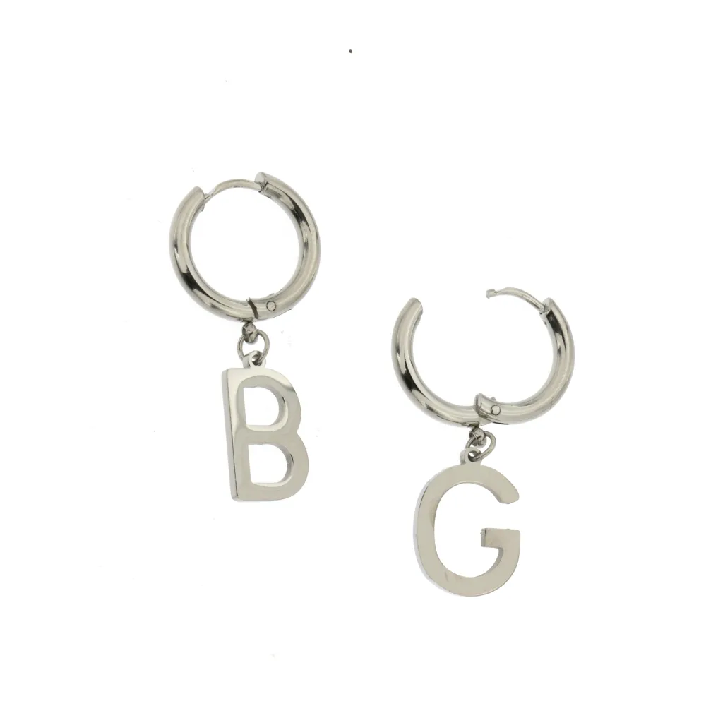 OPA-Iniziale 5014- 12 Paia Orecchini a Cerchio in Acciaio - OPA5015-Iniziale - 12 Paia Orecchini a Cerchio in Acciaio