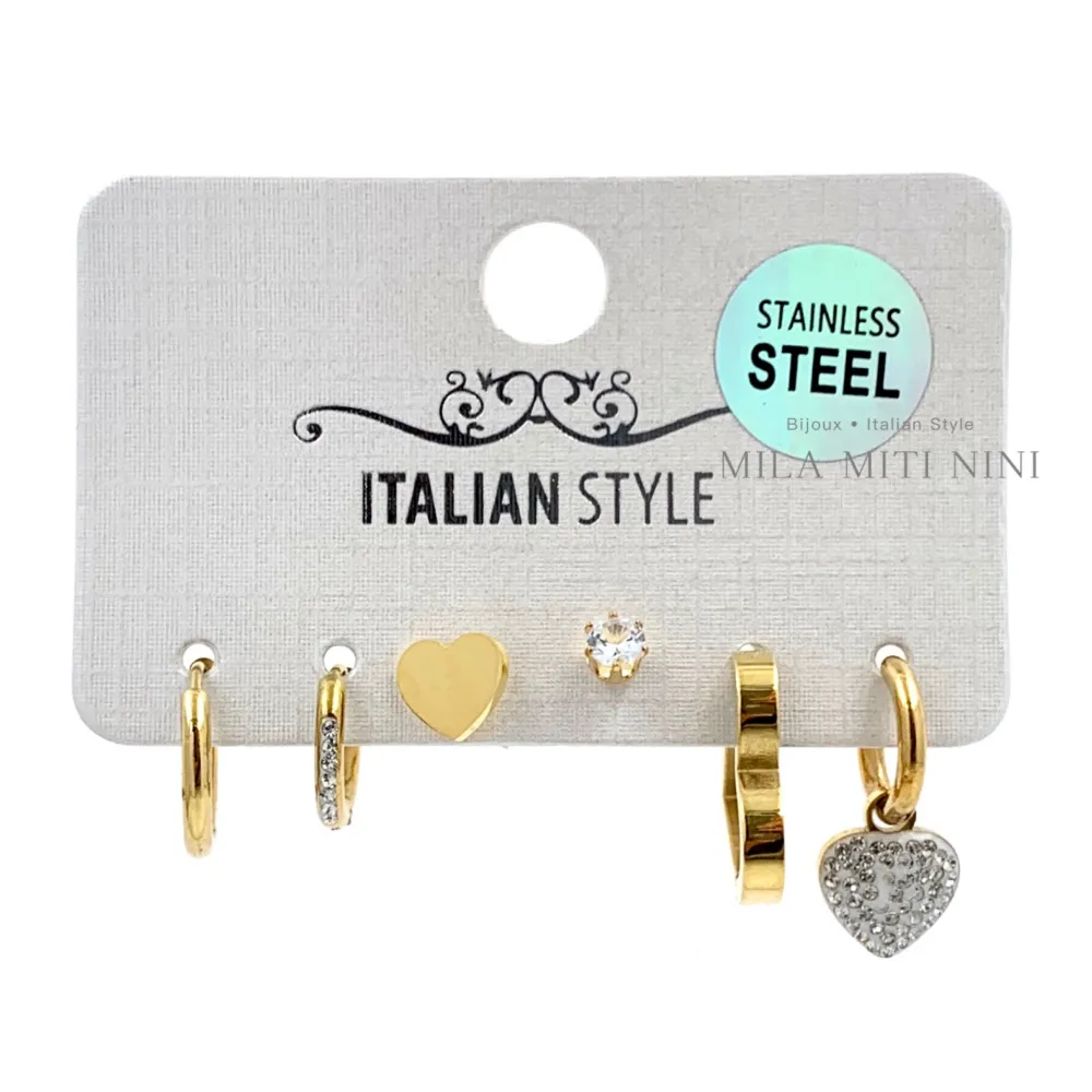 Cuore con Strass-Set 6pz Orecchini con Zirconia - OPA6-450-426