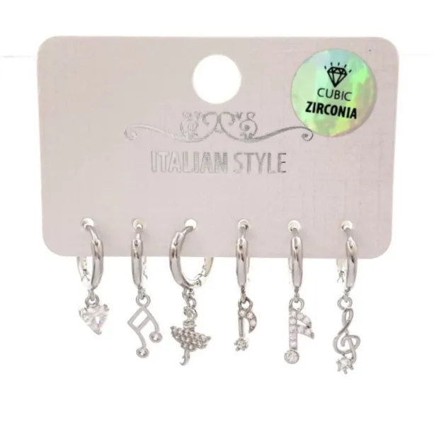 Ballerina Musica -Set 6Pz Orecchini con Cubic Zirconia - OPM-109-130 (Argento)