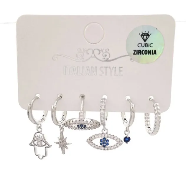 Occhi-Set 6Pz Orecchini con Cubic Zirconia - OPM-109-138 (Argento)