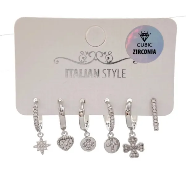 Quadrifoglio -Set 6Pz Orecchini con Cubic Zirconia - OPM-109-144 (Argento)